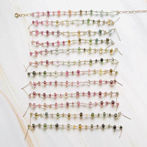 グリーンターコイズとトルマリンのリボンブレス　スピネルを添えて♡　14Kgf グリーンターコイズとトルマリンのリボンブレス スピネルを添えて♡ 14Kgf