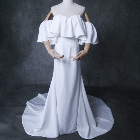 パーティードレス オフショルダー クレープ生地 ファスナー 2次会 前  