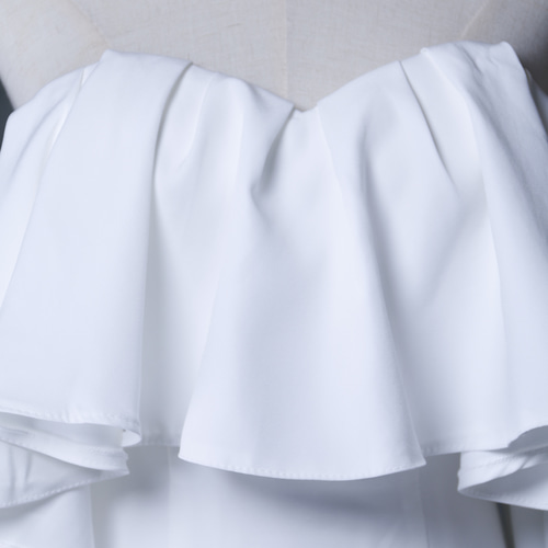 パーティードレス オフショルダー クレープ生地 ファスナー 2次会 前  