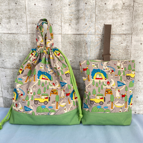 レッスンバック Lサイズ 白クマキャンプグレイ 46cmx32cm マチ8cm