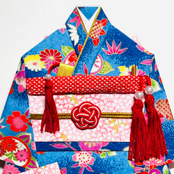 着物のお祝い袋660 ご祝儀袋 青地　桜　橘　梅　小菊 2枚目の画像