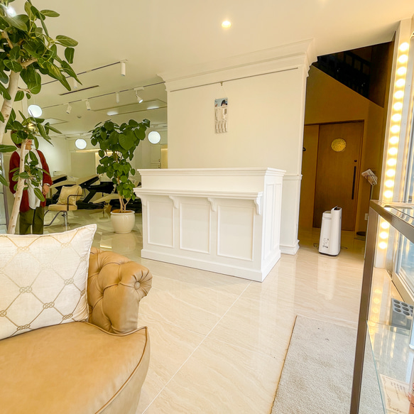 美容室 ネイルサロン L字カウンター レジ台 レセプションカウンター W1500ホワイト オーダーメイド家具店舗什器 