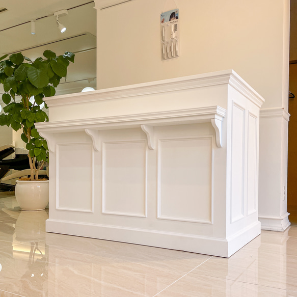 美容室 ネイルサロン L字カウンター レジ台 レセプションカウンター W1500ホワイト オーダーメイド家具店舗什器 