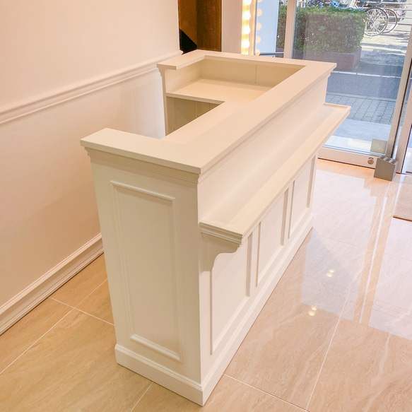 美容室 ネイルサロン L字カウンター レジ台 レセプションカウンター W1500ホワイト オーダーメイド家具店舗什器 