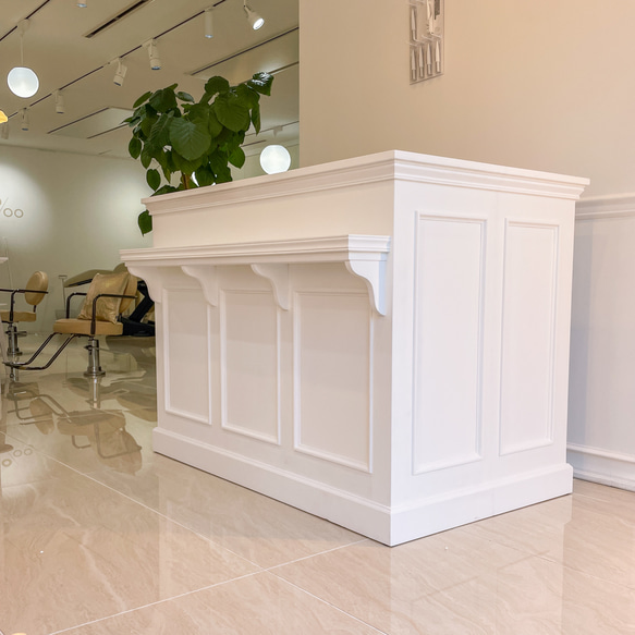 美容室 ネイルサロン L字カウンター レジ台 レセプションカウンター W1500ホワイト オーダーメイド家具店舗什器 