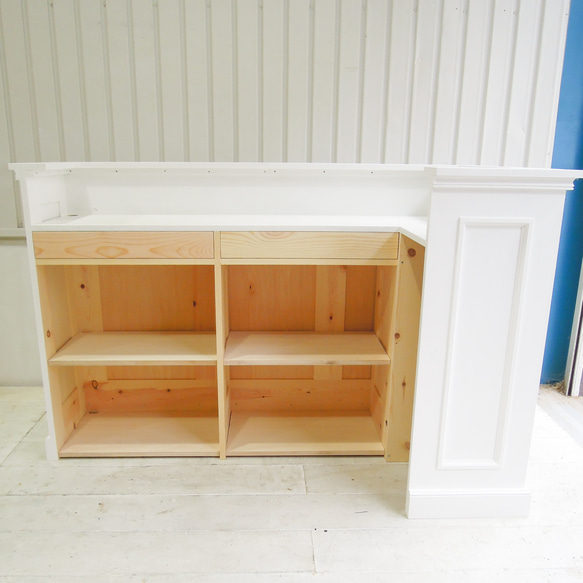 美容室 ネイルサロン L字カウンター レジ台 レセプションカウンター W1500ホワイト オーダーメイド家具店舗什器 