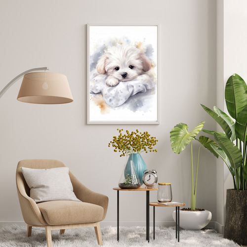 夢心地 - マルチーズ犬の子犬 No.2】風水画 アートポスター 犬の 夢心地 - マルチーズ犬の子犬 No.2】風水画 アートポスター 犬の