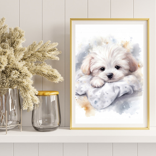 夢心地 - マルチーズ犬の子犬 No.2】風水画 アートポスター 犬の