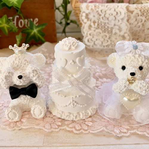 置き型◼️アロマストーン◼️ドレスくまちゃん・ペアーset