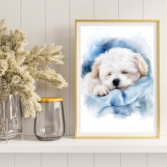 【夢心地 - マルチーズ犬の子犬 No.4】風水画 アートポスター 犬の絵 犬の絵画 犬のイラスト 8枚目の画像