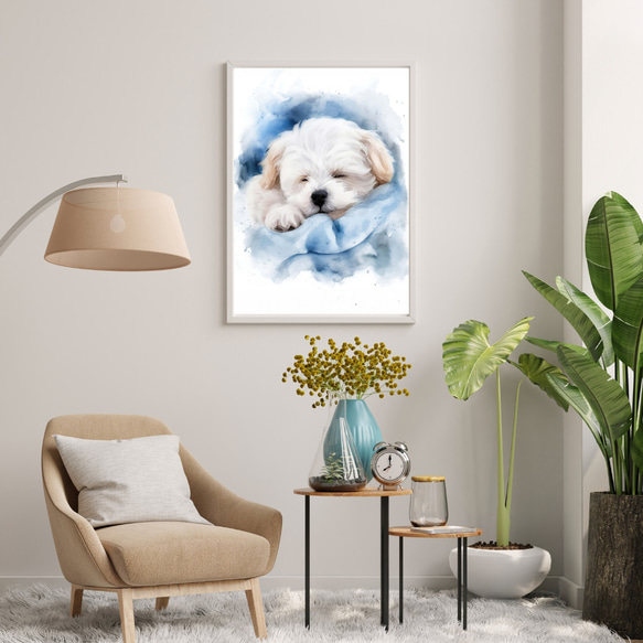 【夢心地 - マルチーズ犬の子犬 No.4】風水画 アートポスター 犬の絵 犬の絵画 犬のイラスト 7枚目の画像