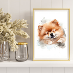 【夢心地 - ポメラニアン犬の子犬 No.1】風水画 アートポスター 犬の絵 犬の絵画 犬のイラスト 8枚目の画像