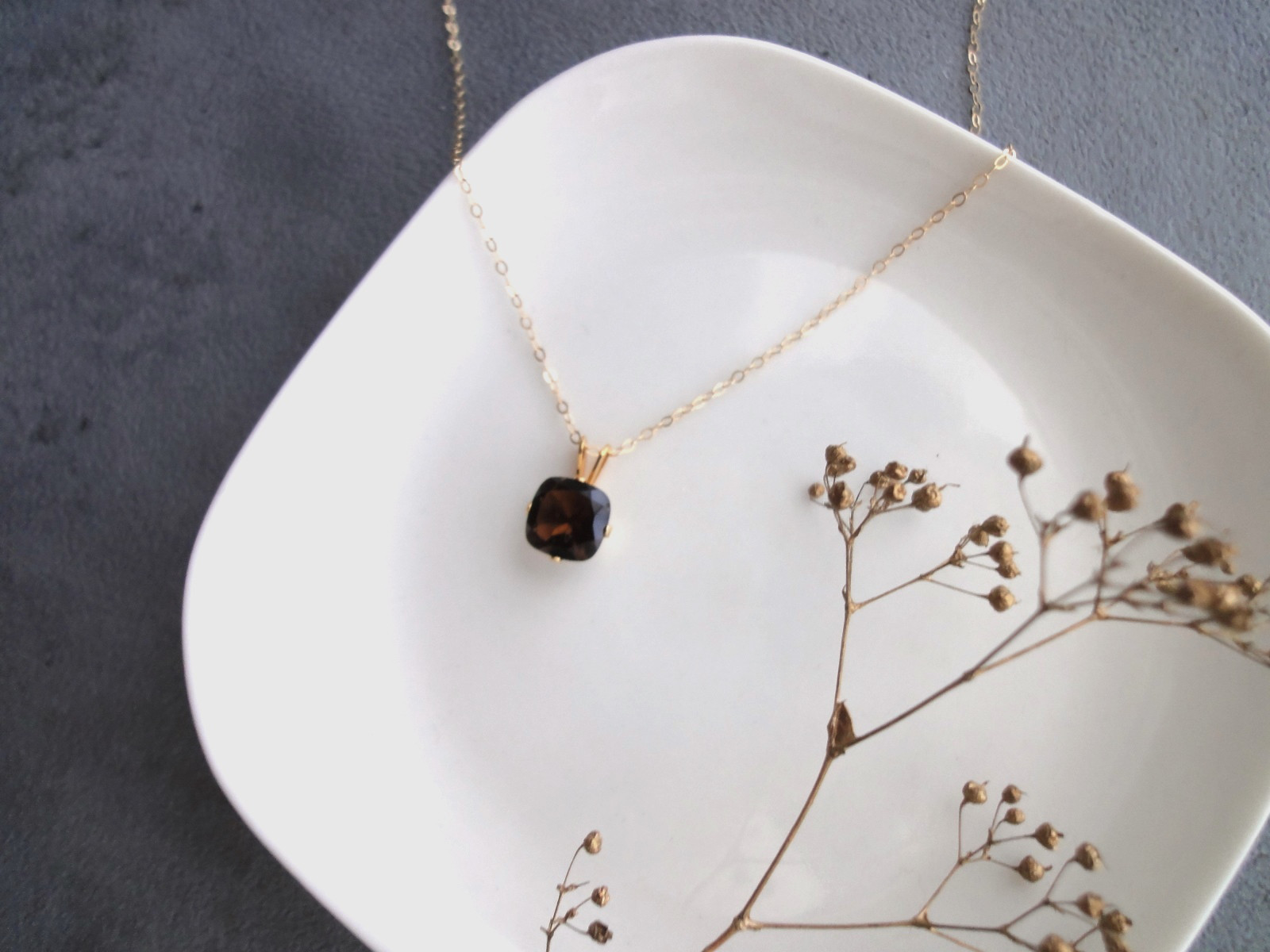 【限定数】【Creema限定】天然石のネックレス ■ スモーキークォーツ ■ スクエア　総14KGF製