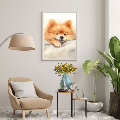【原画】『苔むした鎧 〜戦士ポルメク〜』（ポメラニアン　犬　絵画　パステル画） 栗鼠犬戯舞 - ポメラニアン犬の子犬 No.4】リス・紅葉・秋・子犬