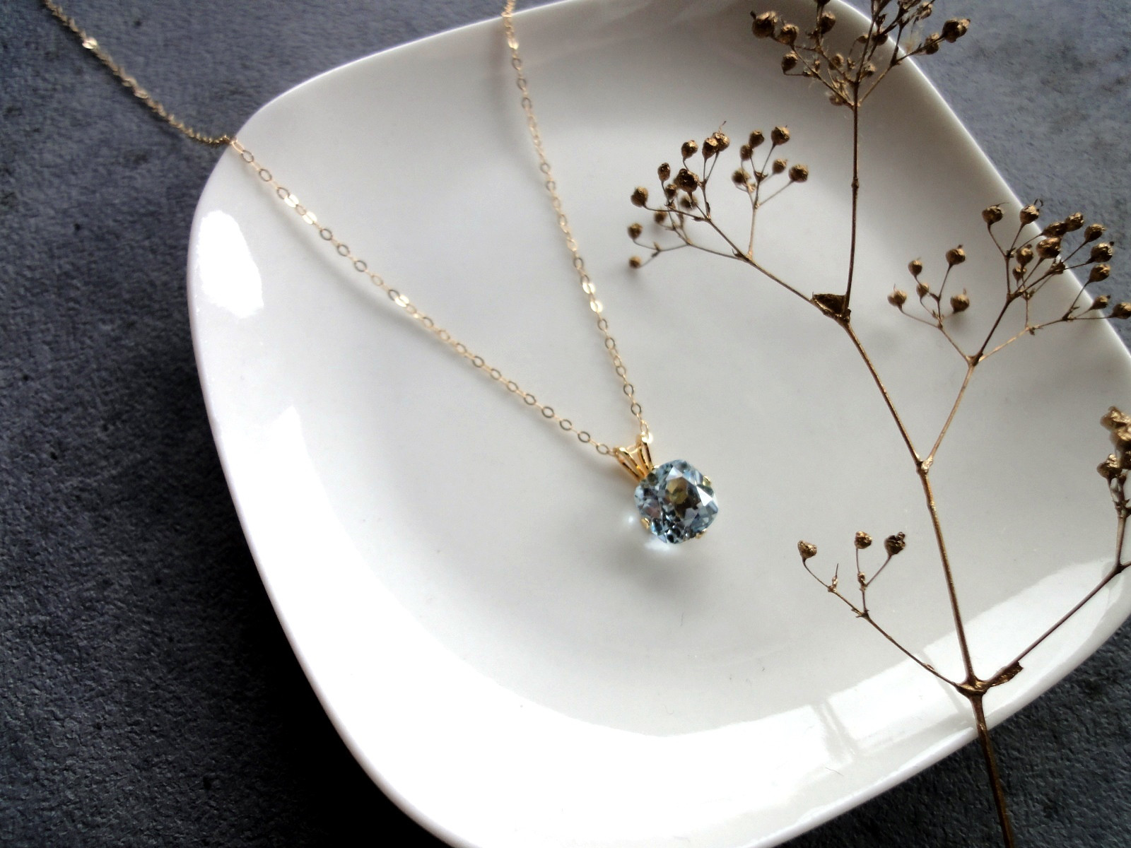 【限定数】【Creema限定】天然石のネックレス ■ スカイブルートパーズ ■ スクエア　総14KGF製