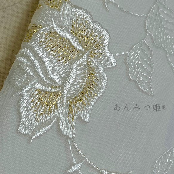 洗える刺繍半衿  白×ゴールドの薔薇【あと4点】 8枚目の画像