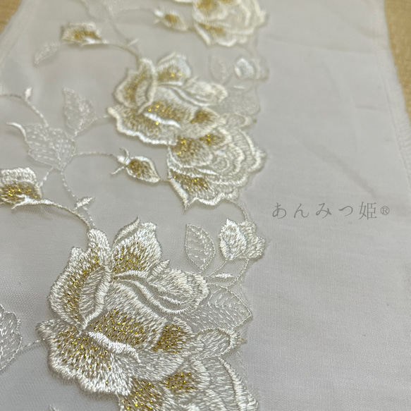 洗える刺繍半衿  白×ゴールドの薔薇【あと4点】 13枚目の画像