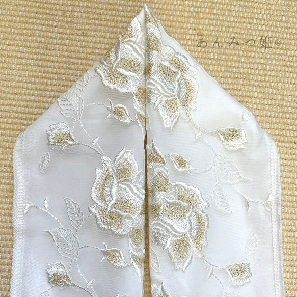 洗える刺繍半衿  白×ゴールドの薔薇【あと4点】 10枚目の画像