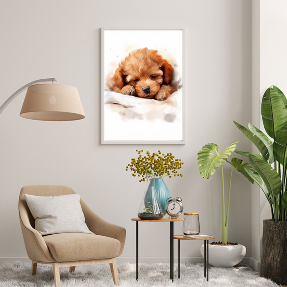 【夢心地 - トイプードル犬の子犬 No.1】風水画 アートポスター 犬の絵 犬の絵画 犬のイラスト 7枚目の画像