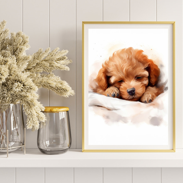 【夢心地 - トイプードル犬の子犬 No.1】風水画 アートポスター 犬の絵 犬の絵画 犬のイラスト 8枚目の画像