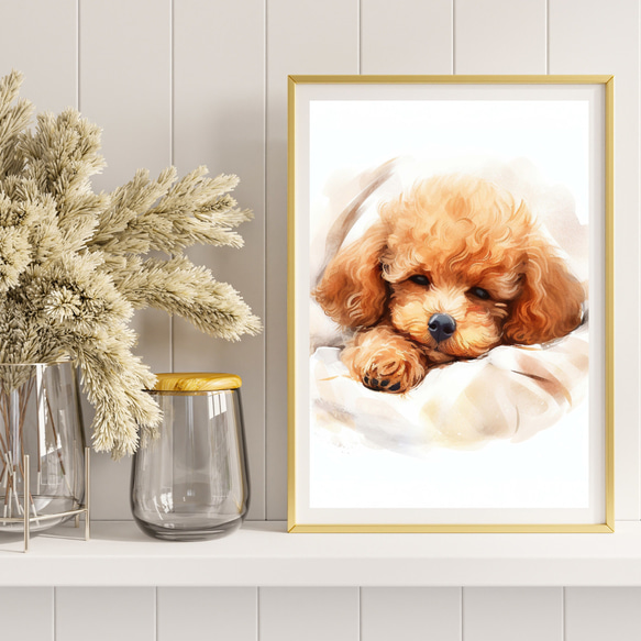 【夢心地 - トイプードル犬の子犬 No.3】風水画 アートポスター 犬の絵 犬の絵画 犬のイラスト 8枚目の画像