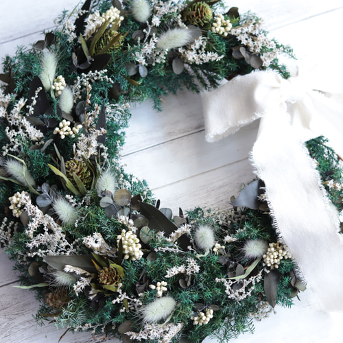 受注製作】深緑の大きめナチュラルリース＊フレッシュグリーン風