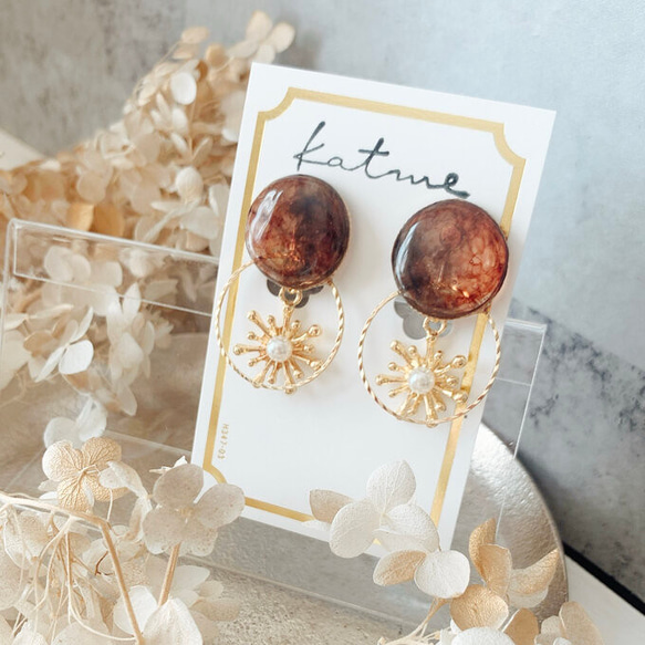 べっ甲カラーお花入り ラウンドレジンヘアゴム