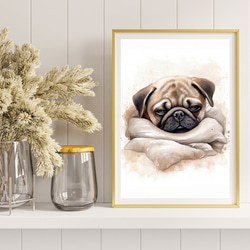 【夢心地 - パグ犬の子犬 No.5】風水画 アートポスター 犬の絵 犬の絵画 犬のイラスト 8枚目の画像