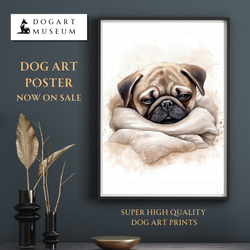 【夢心地 - パグ犬の子犬 No.5】風水画 アートポスター 犬の絵 犬の絵画 犬のイラスト 1枚目の画像