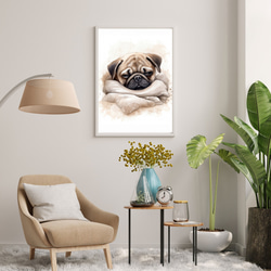 【夢心地 - パグ犬の子犬 No.5】風水画 アートポスター 犬の絵 犬の絵画 犬のイラスト 7枚目の画像