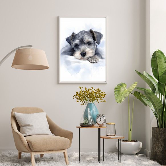 【夢心地 - シュナウザー犬の子犬 No.1】風水画 アートポスター 犬の絵 犬の絵画 犬のイラスト 7枚目の画像