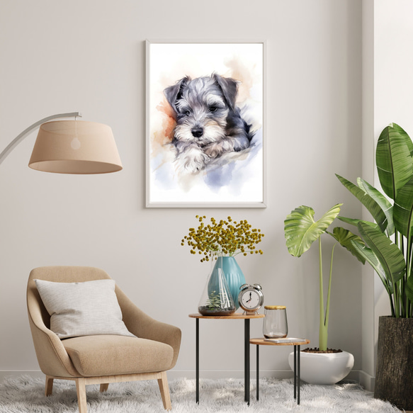 【夢心地 - シュナウザー犬の子犬 No.3】風水画 アートポスター 犬の絵 犬の絵画 犬のイラスト 7枚目の画像