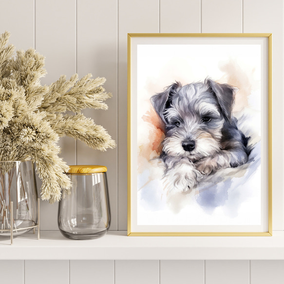 【夢心地 - シュナウザー犬の子犬 No.3】風水画 アートポスター 犬の絵 犬の絵画 犬のイラスト 8枚目の画像