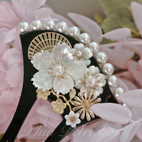 簪 和 K24GP 桜 かんざし バチ型 パール 簪 着物 髪飾り 留袖 着物