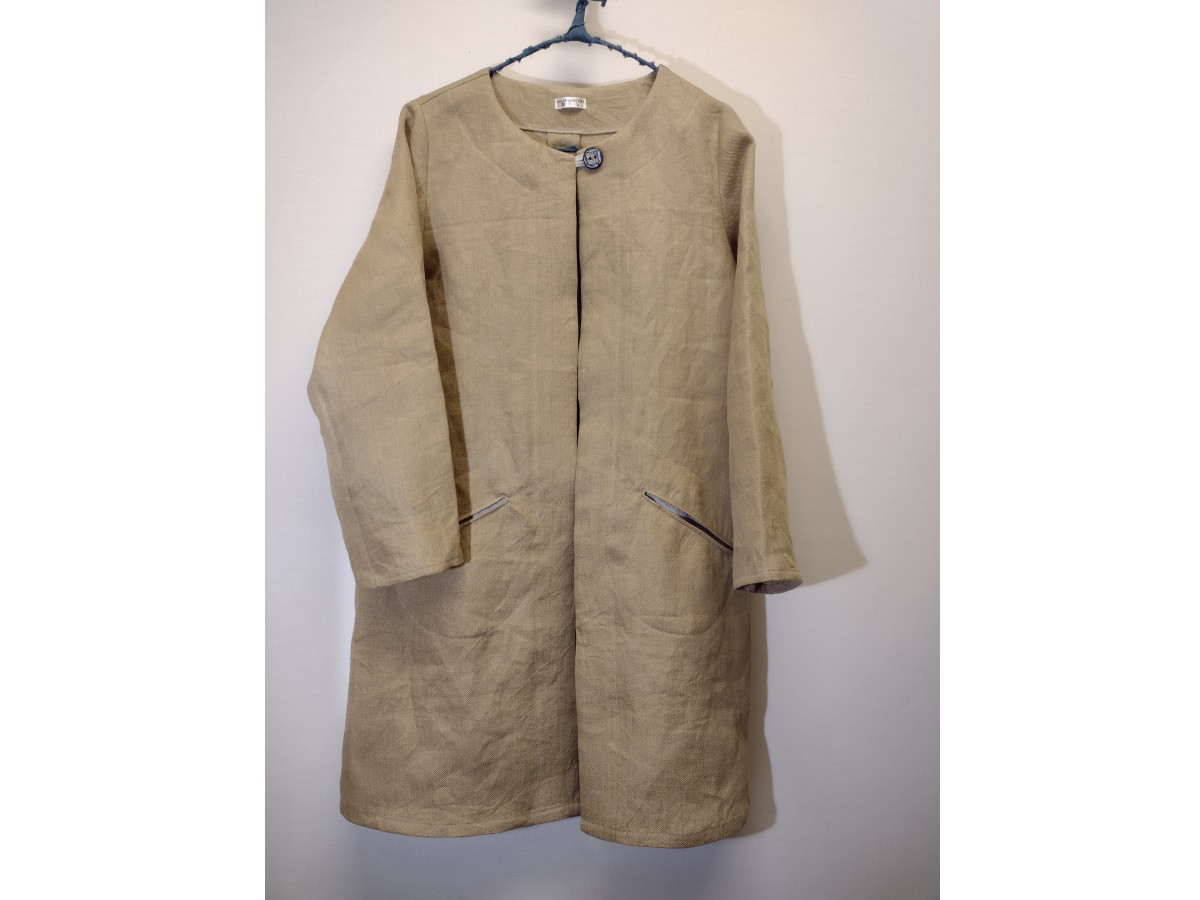 リネンのスプリングコート　猫ポケ◆ウィンターリネン（厚手15番手、リネン100％）◆マスタード