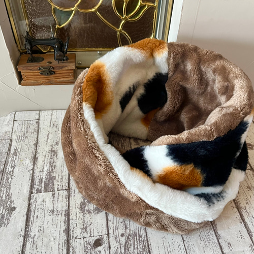 ハンドメイド　ネックウォーマー　スヌード　三毛猫　ボア　No.21 にゃんとも可愛い♡三毛猫プレミアムボアネックウォーマースヌード