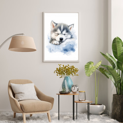 【夢心地 - シベリアンハスキー犬の子犬 No.1】風水画 アートポスター 犬の絵 犬の絵画 犬のイラスト 7枚目の画像