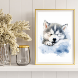 【夢心地 - シベリアンハスキー犬の子犬 No.1】風水画 アートポスター 犬の絵 犬の絵画 犬のイラスト 8枚目の画像