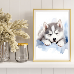 【夢心地 - シベリアンハスキー犬の子犬 No.3】風水画 アートポスター 犬の絵 犬の絵画 犬のイラスト 8枚目の画像