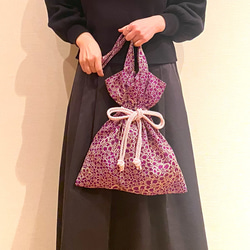 kimono結びバッグ 『紫×梅尽くし』 着物/シルク/巾着 5枚目の画像