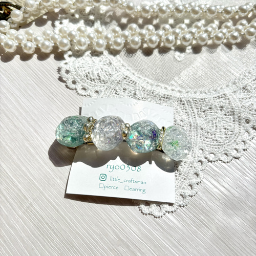 宝石バレッタ ヘアアクセサリー 透明✖️緑 バレッタ ryo0308 通販
