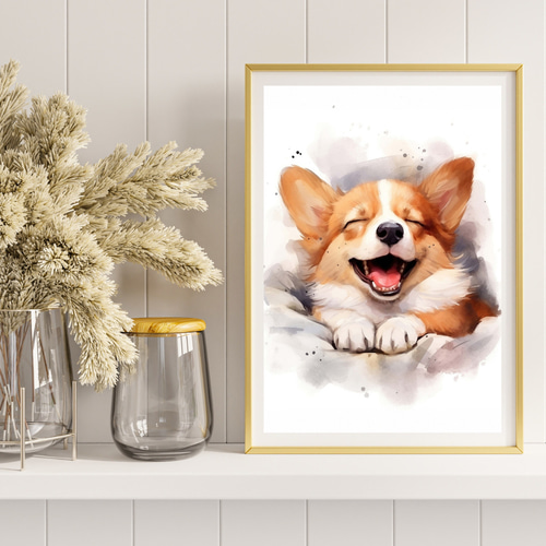 子犬　ポスター 夢心地 - ウェルシュコーギー犬の子犬 No.5】風水画 アート