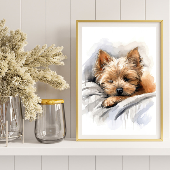 【夢心地 - ヨークシャーテリア犬の子犬 No.2】風水画 アートポスター 犬の絵 犬の絵画 犬のイラスト 8枚目の画像