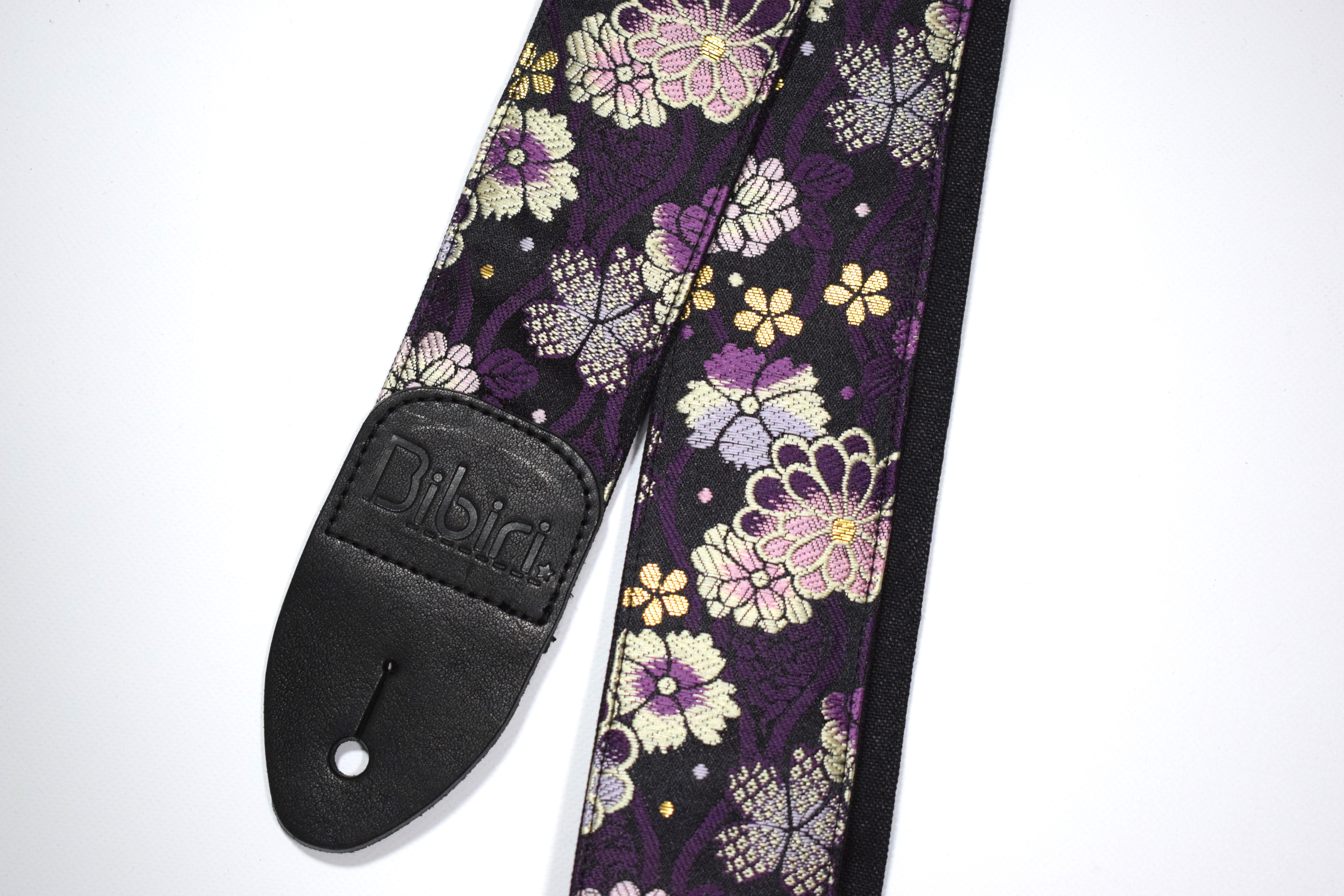 京都金襴＊菊文様 帆布ギターストラップ／紫 楽器・アクセサリ
