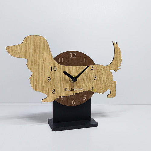 文字・名入れ】【置時計スタンド付き】ワンちゃん コンパクト静音