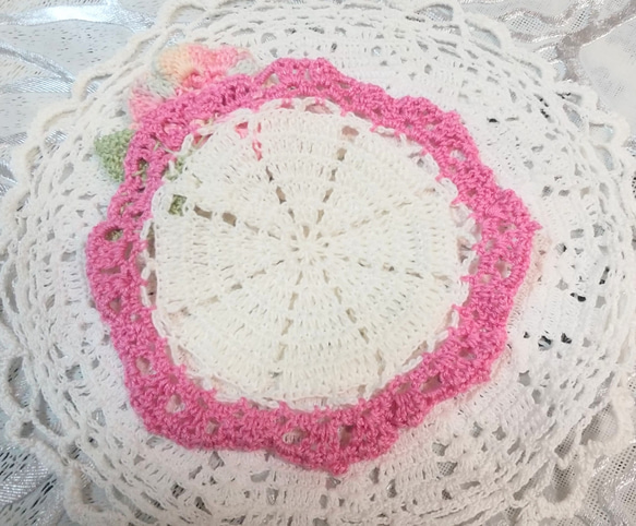 薔薇のドイリー・コースター A・かぎ針編み 5枚目の画像