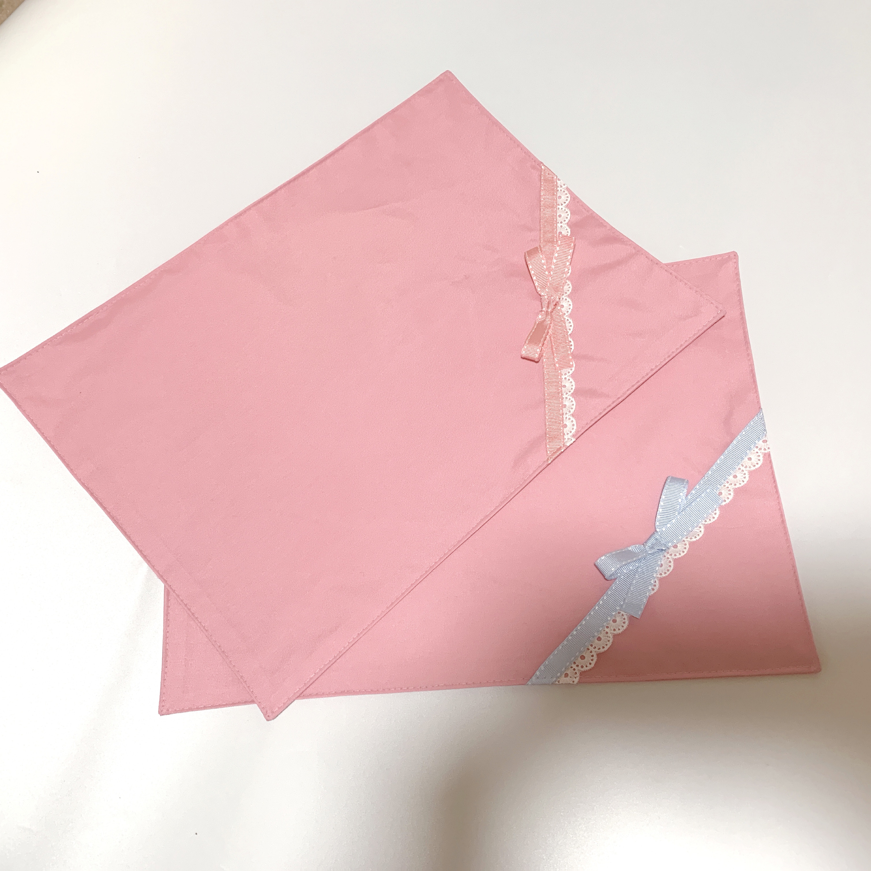 ナイロンランチョンマット2枚組 ピンク×ステッチリボンレース