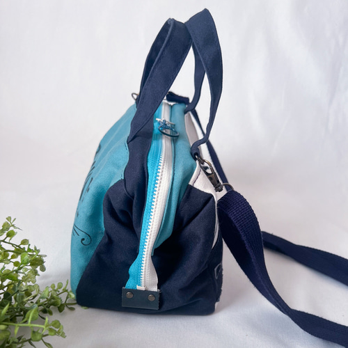 国産帆布 ワイヤー口金入りショルダーバッグ アザーブルー×濃紺