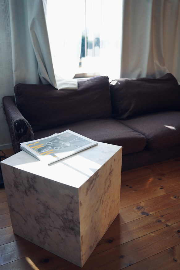 海外インテリア大理石調のスクエア型サイドテーブル サイドテーブル