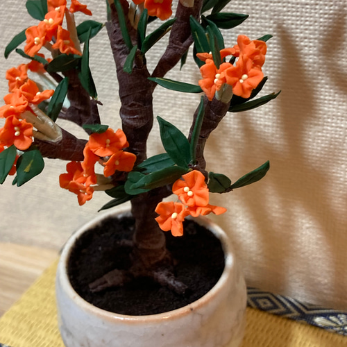 ご依頼品〉樹脂粘土製ミニチュア盆栽 金木犀 盆栽 AB-Hachi